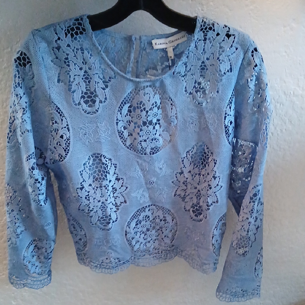Karen Millen Blue Embellished Crop Blouse Bust 19